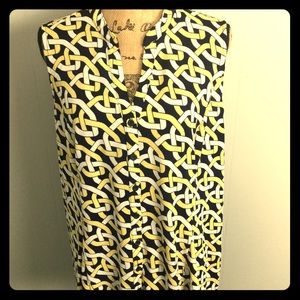Charter club 2X navy yellow geo Print slvls top